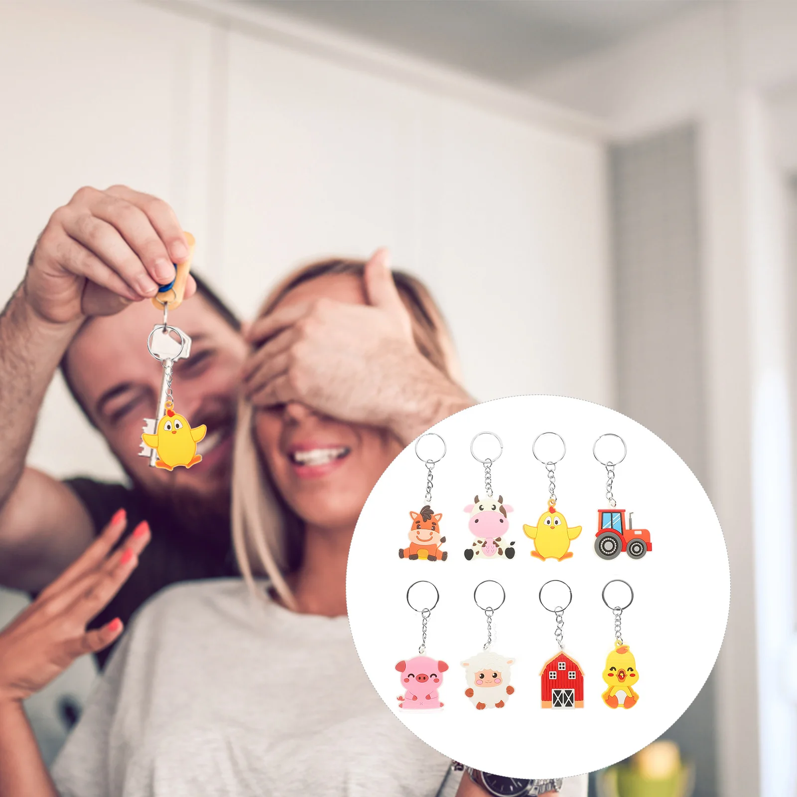 

8pcs Key Animal Hanging Charm Diy Crafts Pendant Farm Themed Lovely Accessories Cartoon Keychain Backpack Decor Gifts