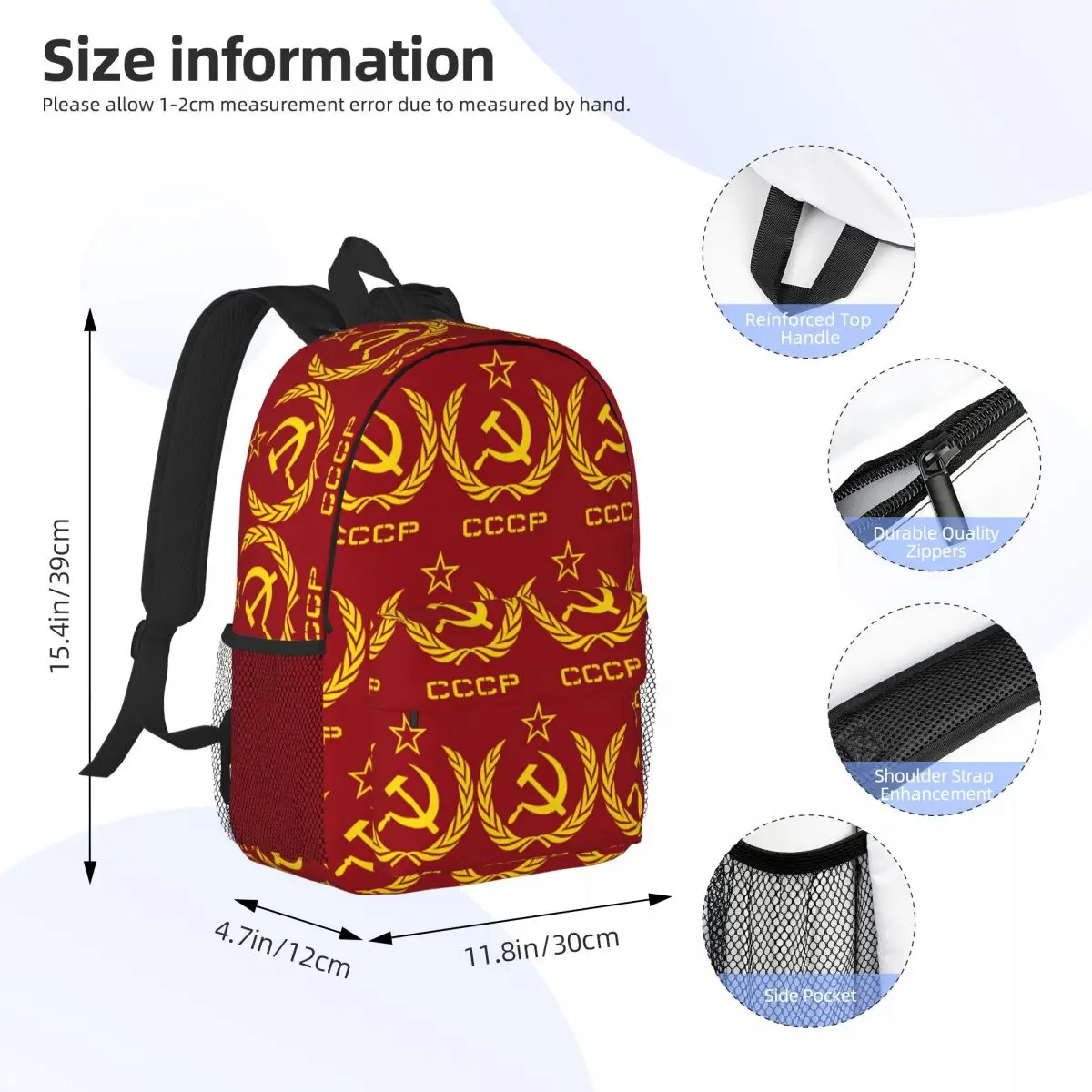 Russian USSR Soviet Union Hammer And Sickle CCCP Communist Backpack Boys Girls BookBag Men Women School Bag Laptop Shoulder Bags