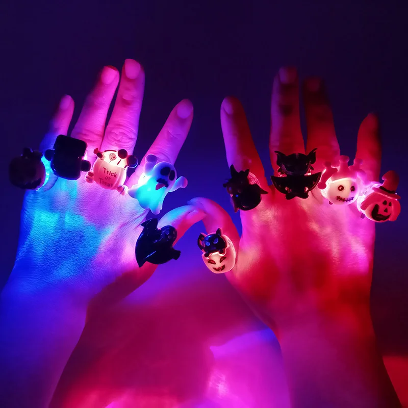 Portable Halloween Cute Luminous Ring Light Halloween LED Ring Glowing Ghost Light For Home Horror Props Supplies Kids Gift