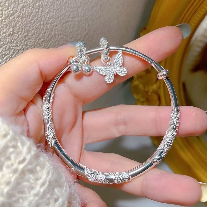 Women 9999 Silver Peace Lock Solid Bracelet