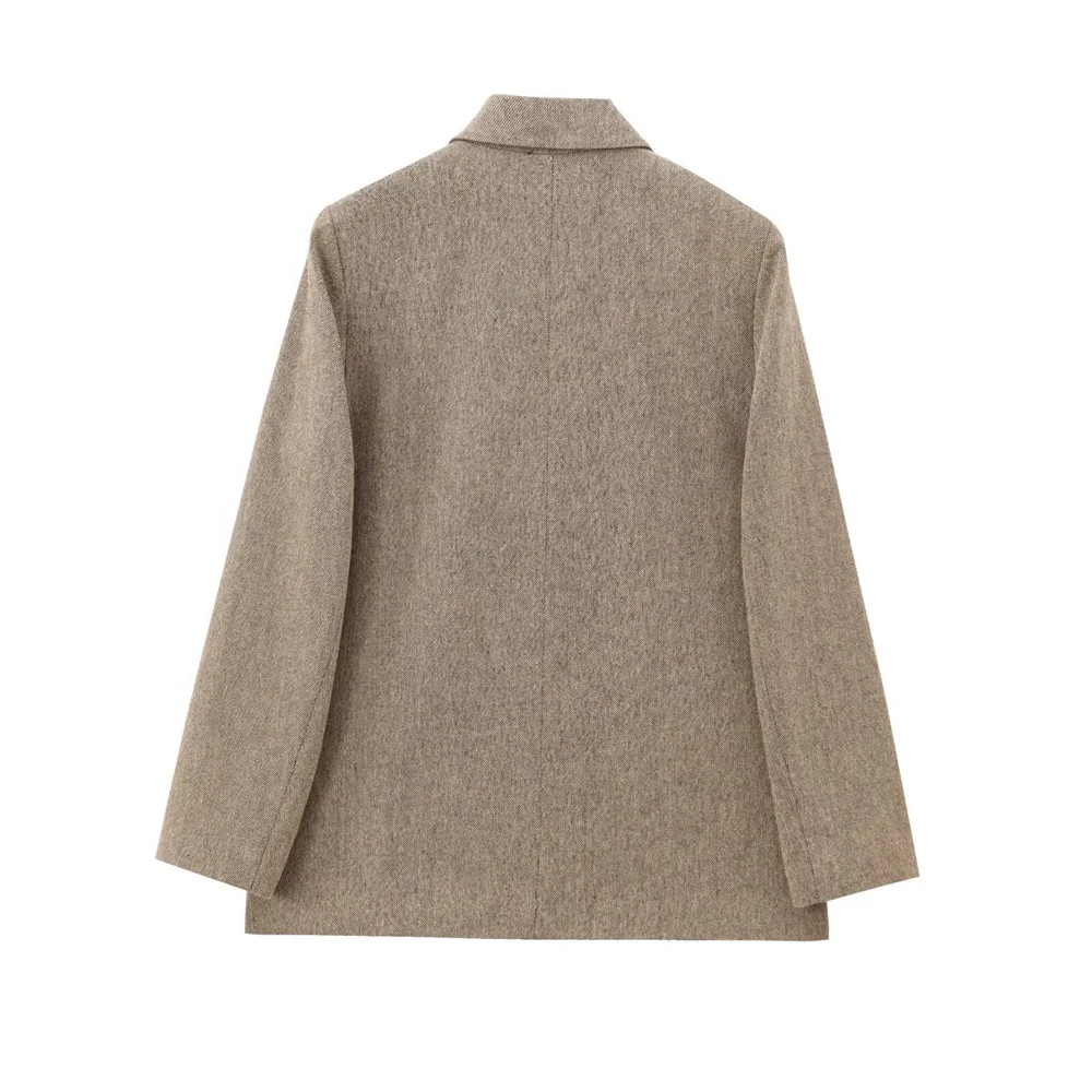 Jaket kasual wanita lengan panjang kerah lapel, model saku tertutup satu kancing, dekorasi sederhana, cocok untuk musim gugur dan musim dingin, produk baru.