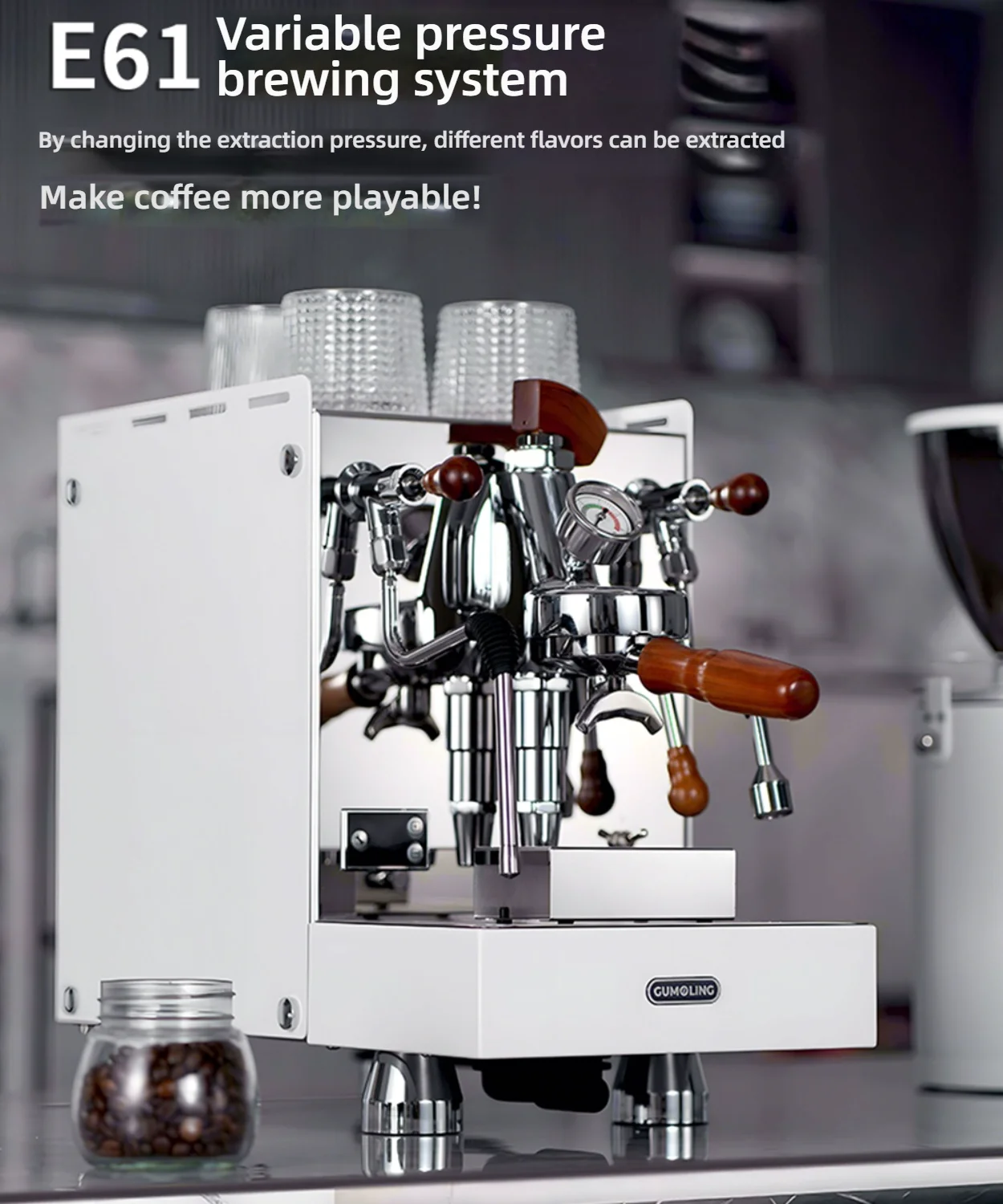 Variable Pressure Espresso Machine, Commercial E61 Rotary Pump, Dual Boiler 9Bar, Professional Coffee Maker, Barista Cafe