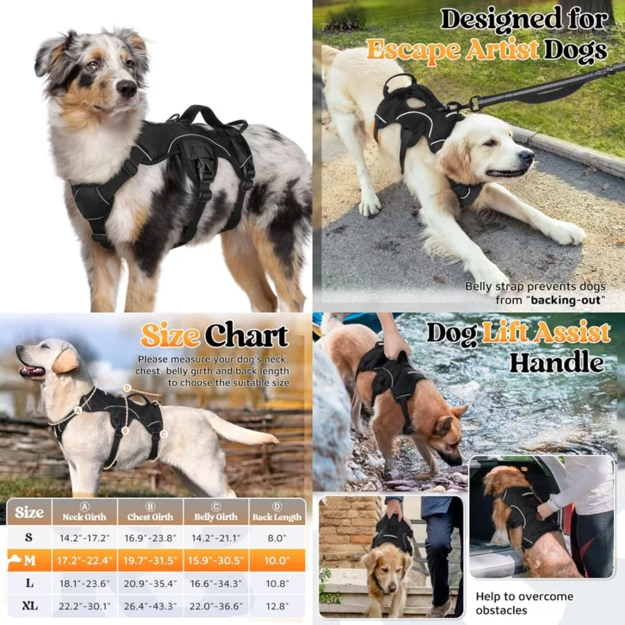 

Escape Proof Dog Harness, Soft Padded Full Body Pet Harness, Reflective Adjustable No Pull Vest with Lift Handle and Leash Clip
