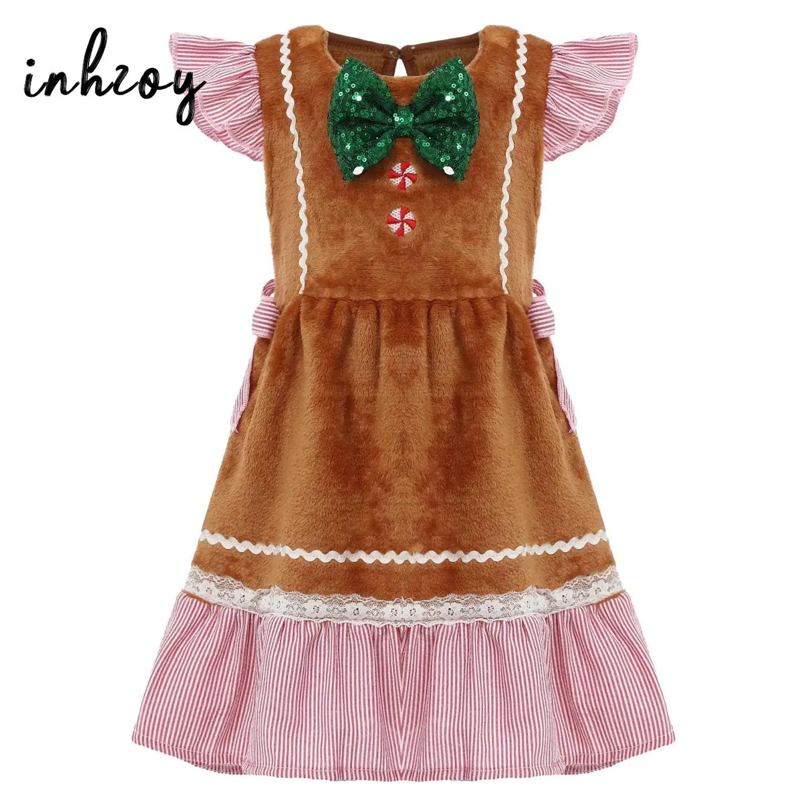 Kleinkind Kinder Mädchen Weihnachten Lebkuchenmann Kleider Weihnachten Trikot Kleid Perfekt für Neujahr Festzug und Show Fancy Themed Party