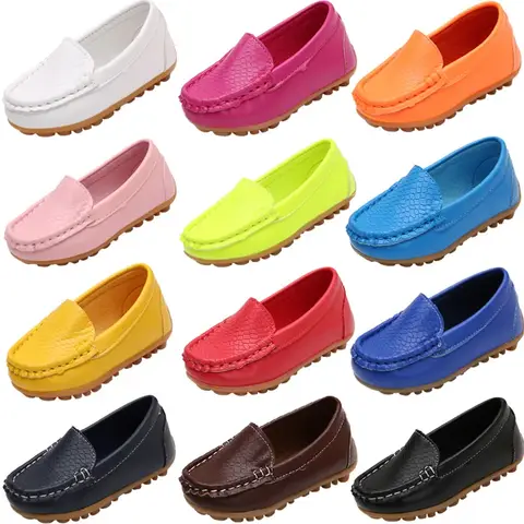 Chaussures plates en cuir PU pour enfants, décontractées et confortables, à enfiler, pour garçons et filles, mocassins bonbons, 10 couleurs, toutes tailles