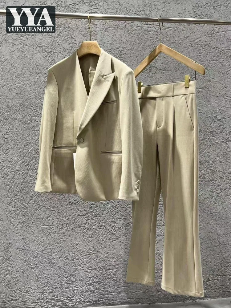 

New British Style Business Casual Male Suits Sets Spring Autumn Single Breasted Blazers Straight Pants Mens Office Two Piece Set