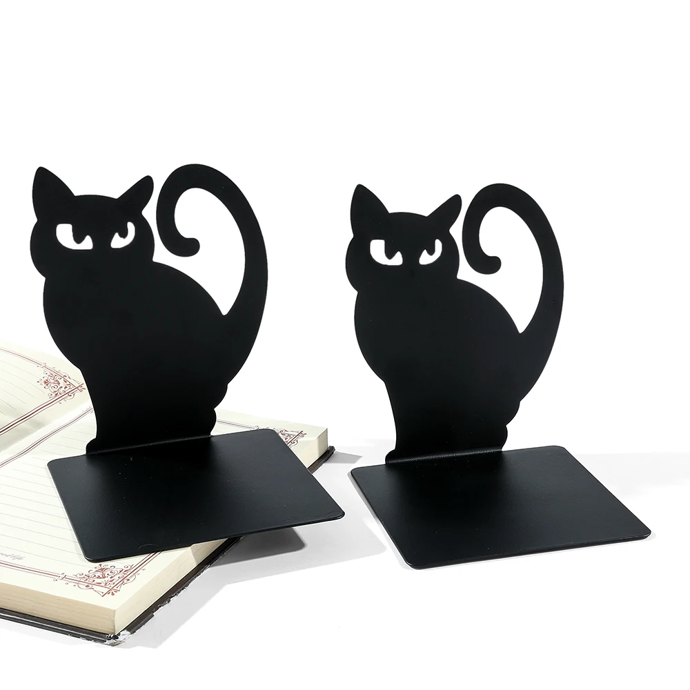 2Pcs/1Set Black Cat Hollow Bookends Retractable Office Table Ornaments Gift Book Support Animal Book Holder for Cat  Loves