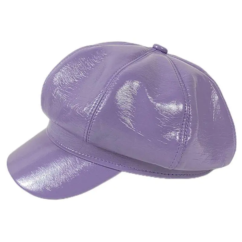 R1WE الكورية النساء الخريف خمر فو براءات الاختراع والجلود اللبلاب قبعة بيريه لامعة بلون 8 لوحات الرسام الترفيه مثمنة أجرة أجرة #5