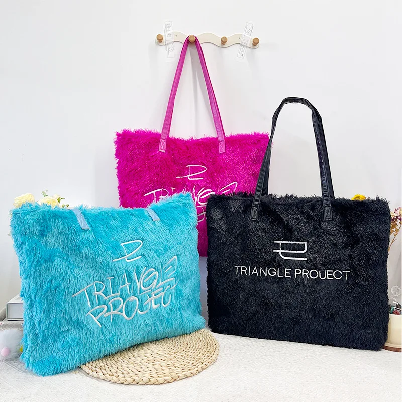 2026 Autumn European and American Fashion Hand  Portable Shoulder Tote Bag Pink Embroidered Plush Messenger Bag