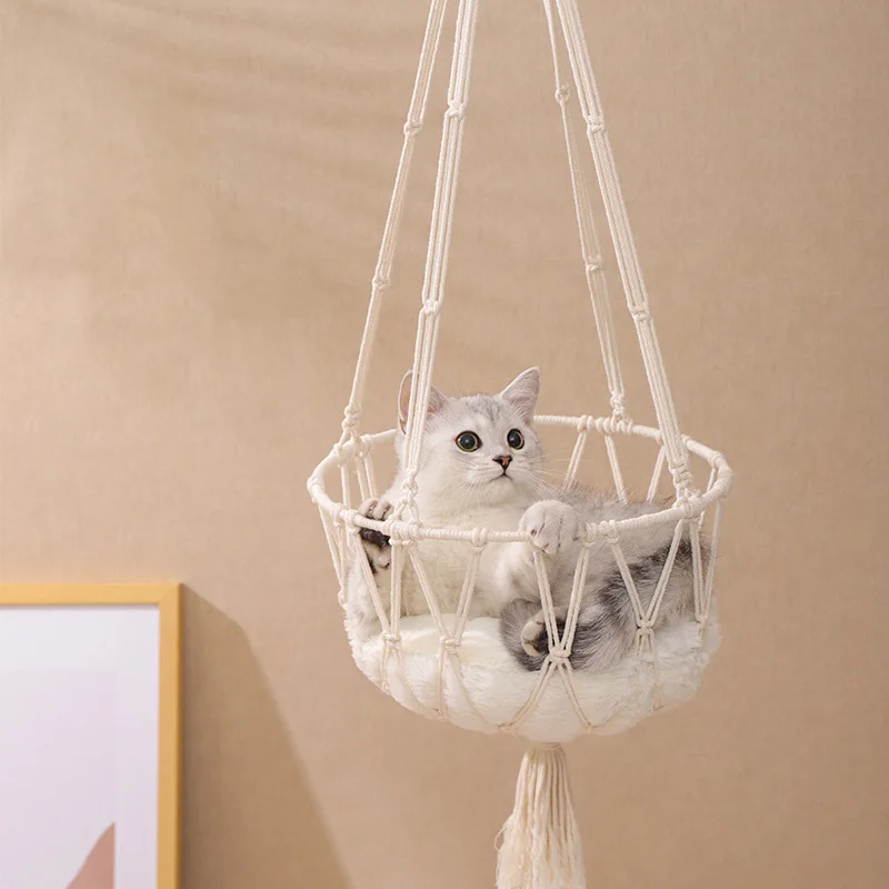 1PC New Pet Hammock Cat Swing Hand Woven Cotton Rope Cats Hanging Basket Kitten Hanging String Den Indoor Pend Nest Pets Supplie