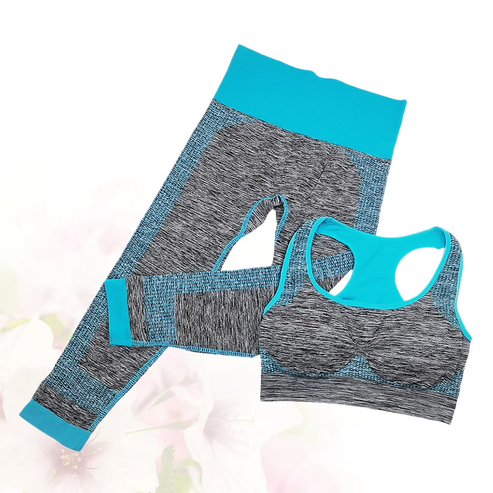 

1Set Racerback Sports Bra and Athletic Legging Workout Set Blue L Running Yoga Gym Jogging Breathable Polyester