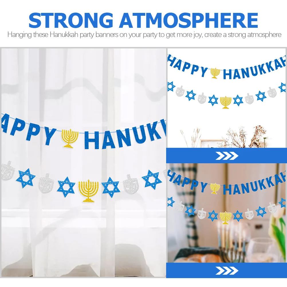

2Pcs Hanukkah Star of David Menorah Bunting Indoor Outdoor Hanging Banner for Living Room Garden Mantel Fireplace Celebration
