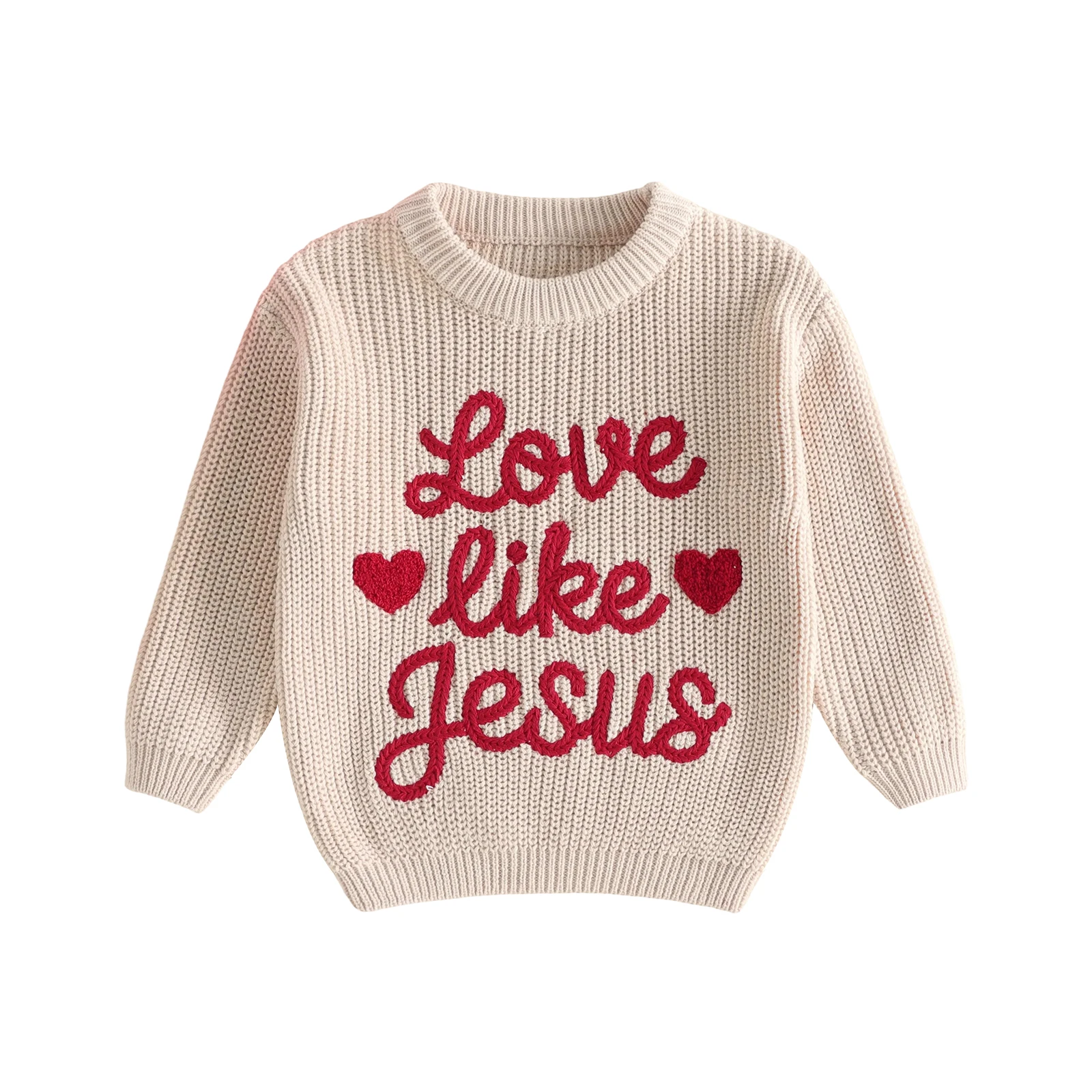 Toddler Baby Valentines Sweater Letters Embroidery Long Sleeve Knit Tops