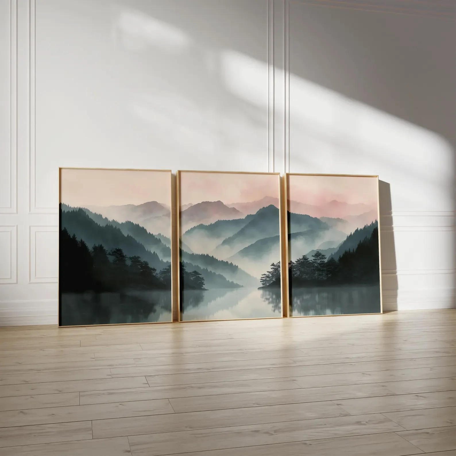 3PCS Misty Mountains Triptych Print Poster Japanese Landscape Wall Art  Canvas Painting for Room Decor Home Gift Wall Decor