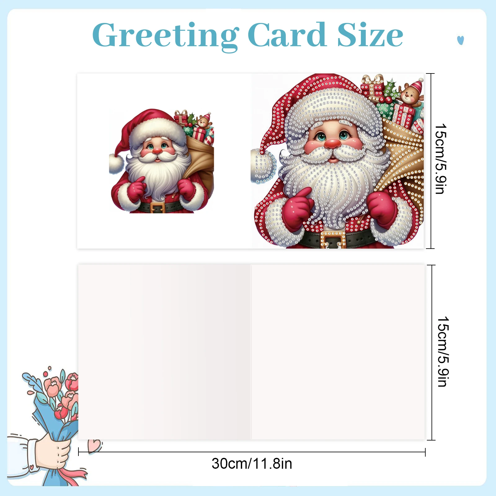 6PCS Diamond Art Painting Greeting Cards with envelopes Kits,Santa Claus DIY Diamond Art congratulation cards Art handmade Gifts