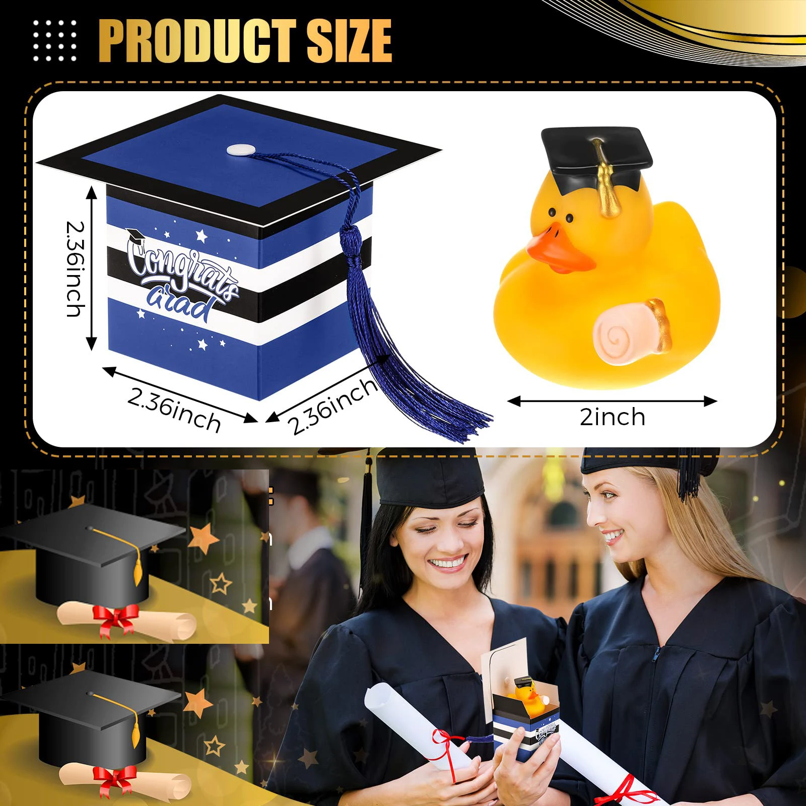 1 Set Graduation Duck with Cap Gift Box Graduation Decorations Class of Candy Box with Tassel for Student Grad Party Favors