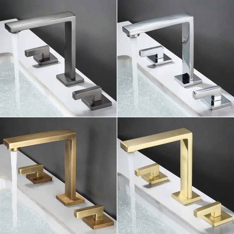 

Brushed Gold Basin Faucet Total Brass Black Bathroom Antique Sink Faucets 3 Hole Hot And Cold Waterfall Water Tap