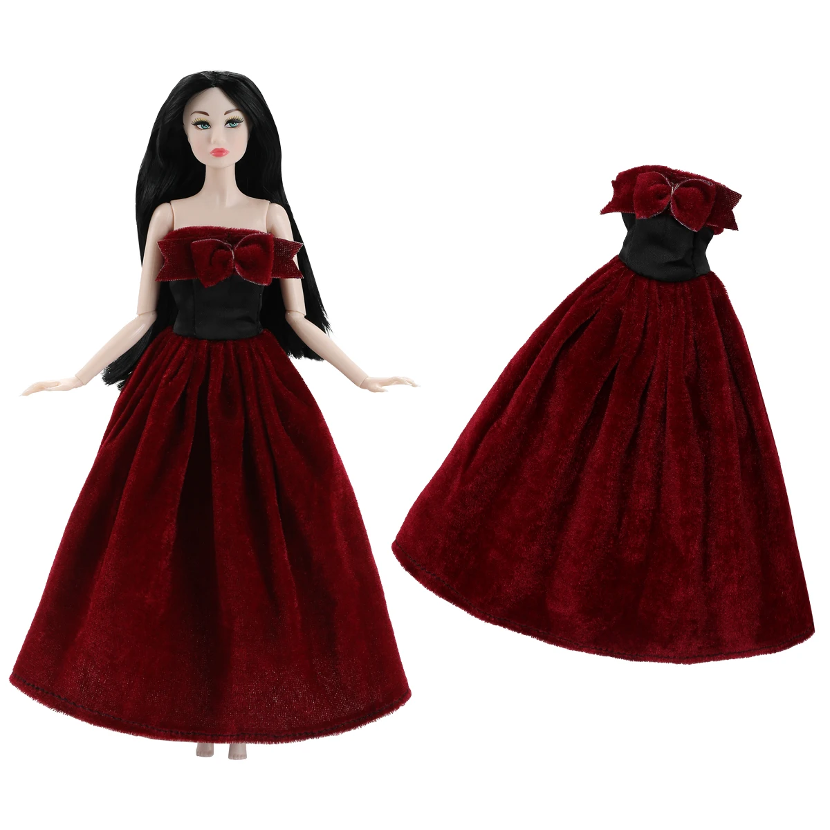 Elegant One-shoulder Velvet Evening Gown Small Fresh Style Floral Dress For 1/6 Babi Xianxian Supermodel Doll Dress Up Clothes
