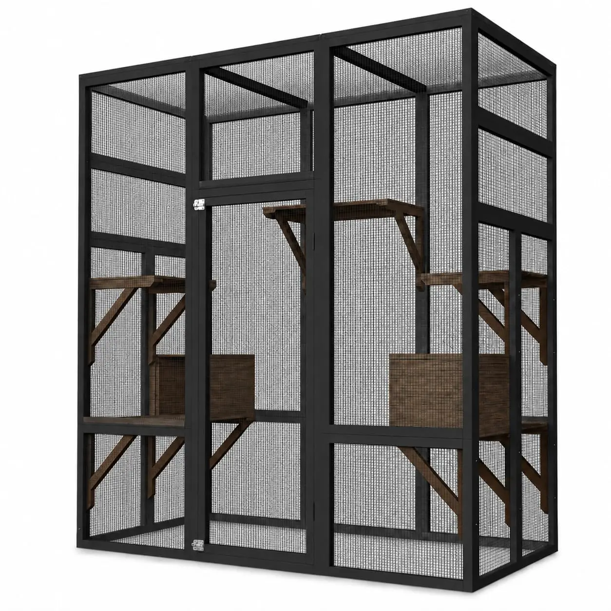 Cats Shelter with Waterproof UV-Resistant Roof, 2 Resting Boxes and Secure Rust-Proof Wire for Backyard or Patio, Black