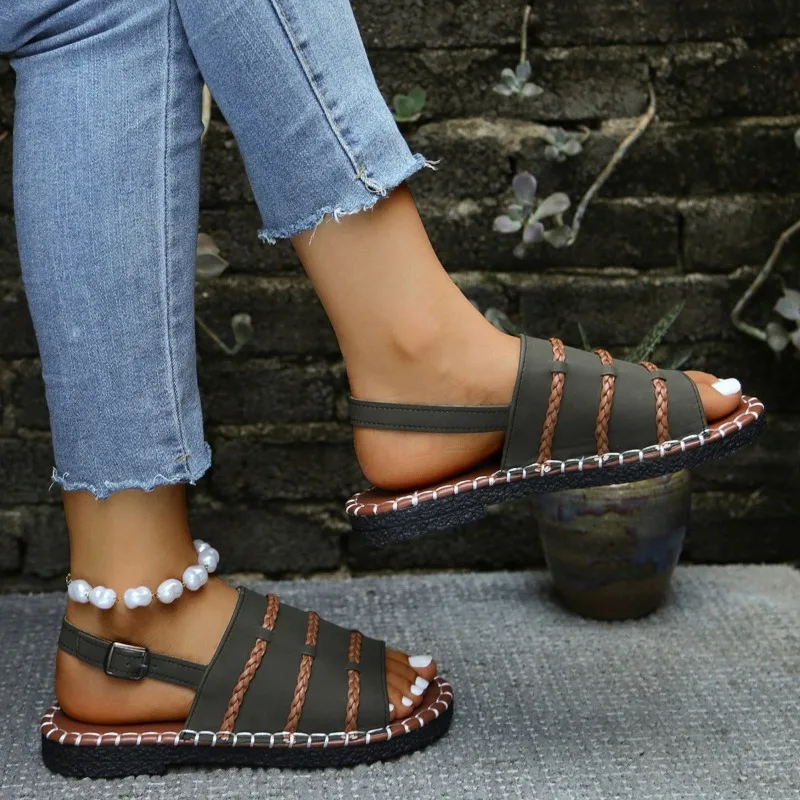 Sandalias planas tejidas para mujer, chanclas informales de diseñador, zapatos, zapatillas nuevas, tendencia 20225, moda de playa de verano, zapatos deslizantes para fiesta para mujer