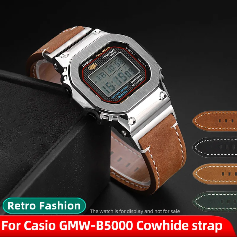 Correa de piel de vaca Vintage GMW-B5000 para Casio G-SHOCK GMW-B5000 GM-B2100 pulsera de reloj de cuero genuino Retro modificada para hombres