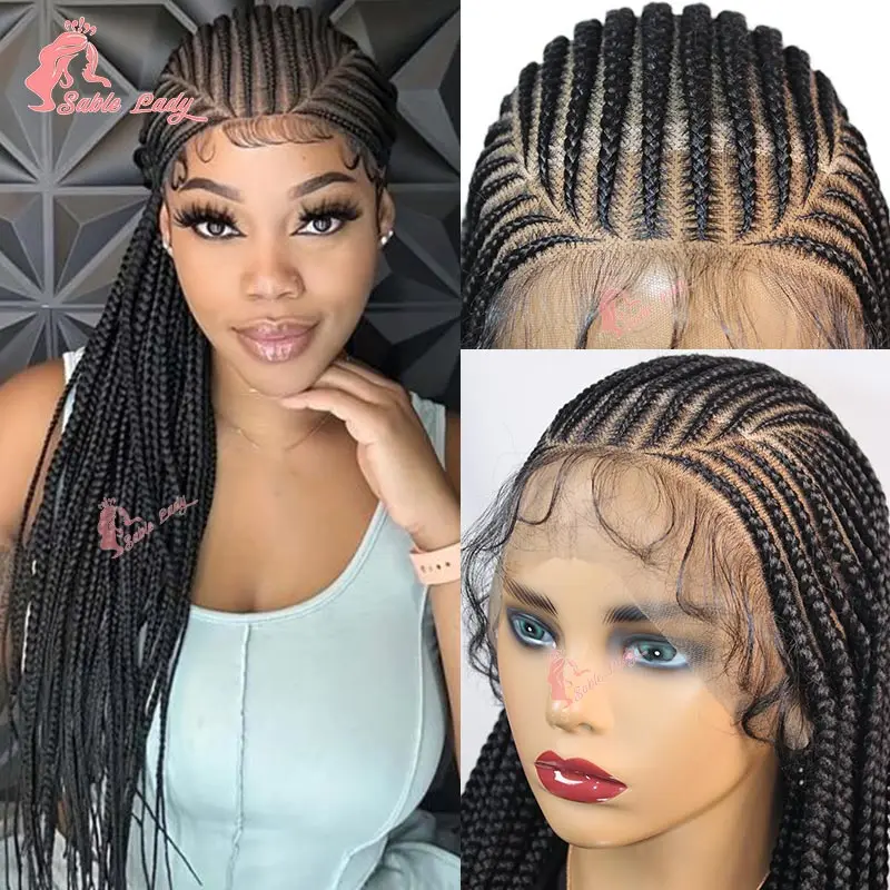 

36" Synthetic Full Lace Braided Wigs Cornrow Knotless Box Braiding Wigs for Black Women Goddess Lace Frontal Braids Wig African