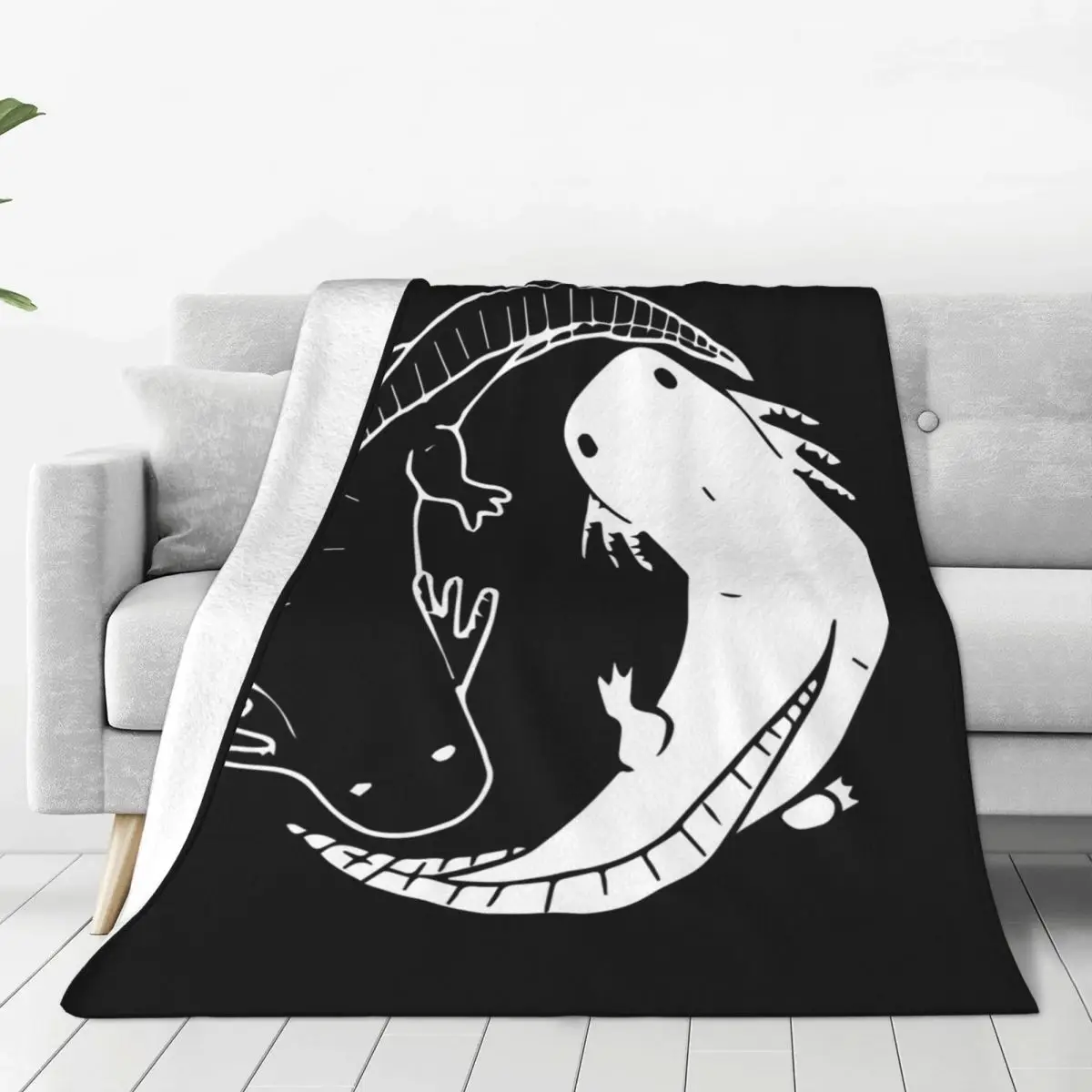 Axolotl Yin Yang Blankets Soft Warm Flannel Throw Blanket Cover for Bed Living room Picnic Travel Home Sofa