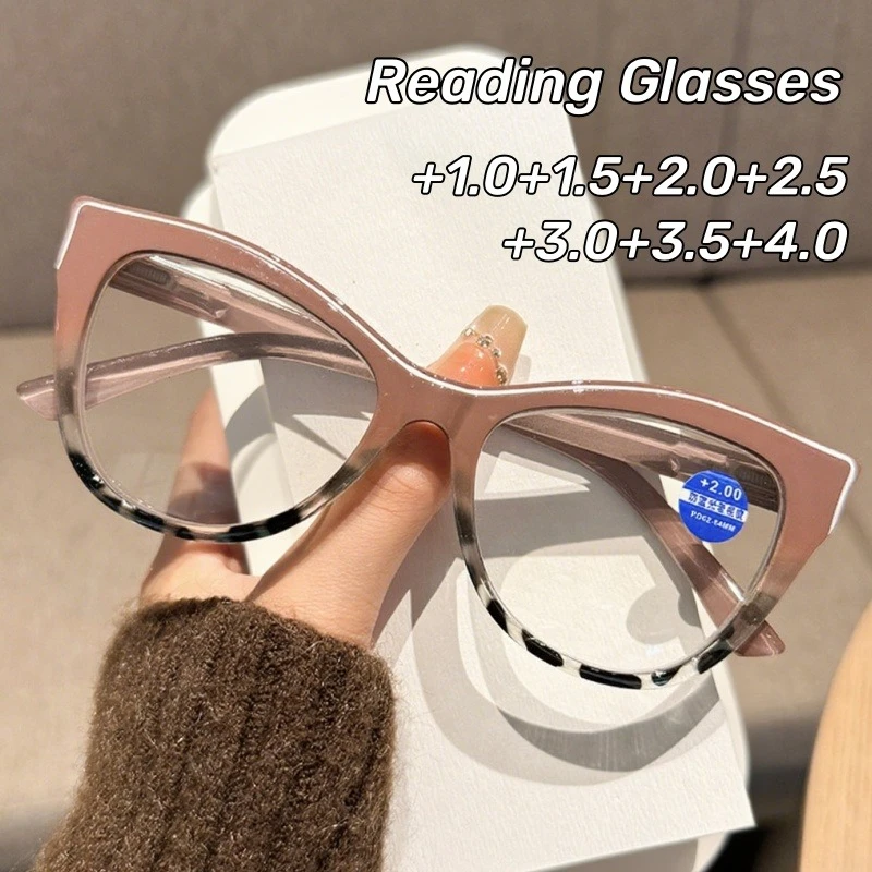 

2025 New Large Frame Cat's Eye Presbyopia Anti-blue Light Spring Foot Elderly Reading Glasses Women's Eyepieces Diopter To +4.0