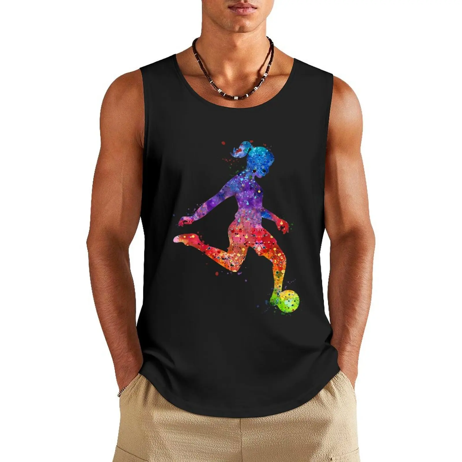 

Soccer Girl Player Colorful Watercolor Sports Gifts Tank Top Men's clothing anime gym Vest male