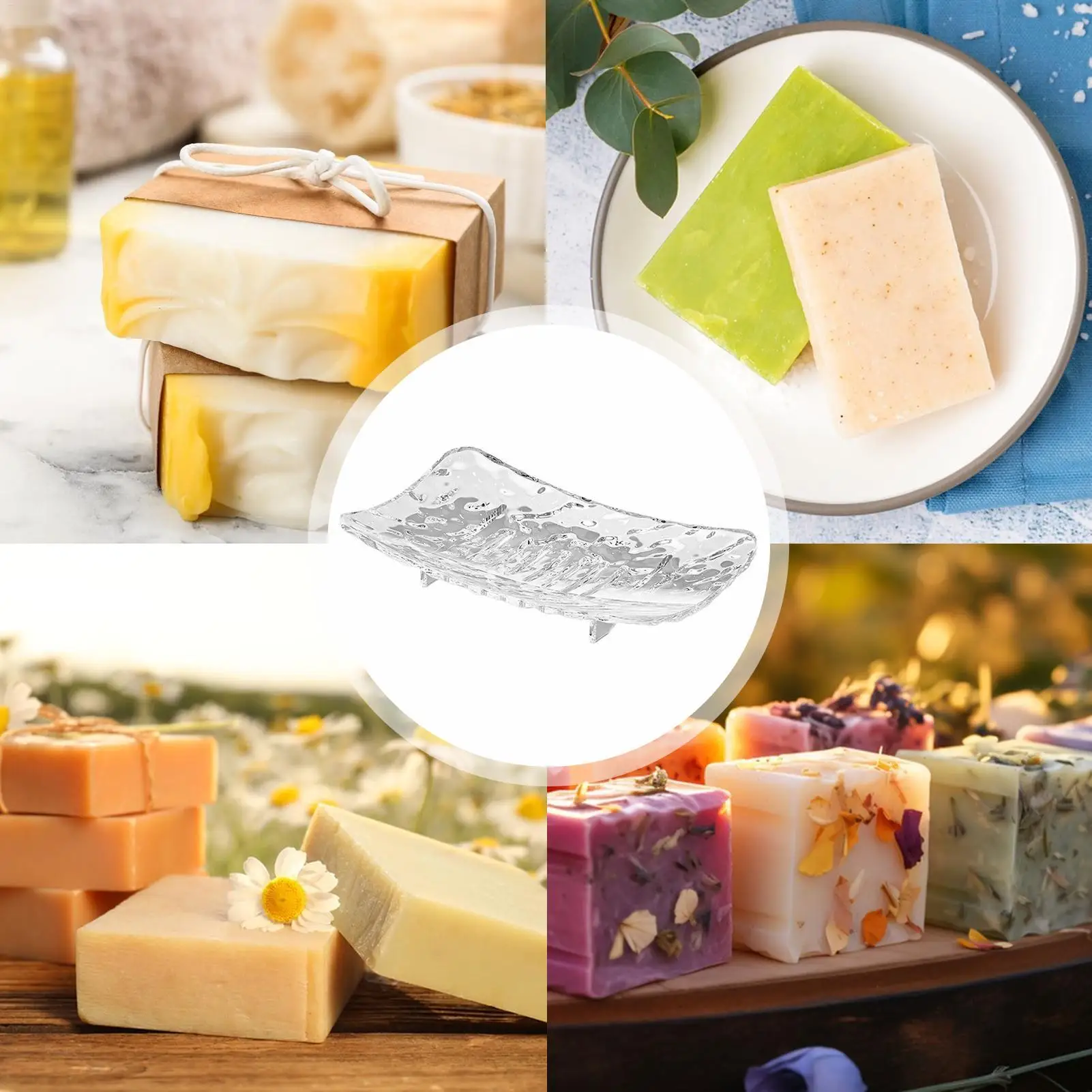 S/L Non-Slip Drainage Soap Tray, Long-Lasting Bathroom Soap Saver with Holes, Shower Stall Vanity Countertop Organizer
