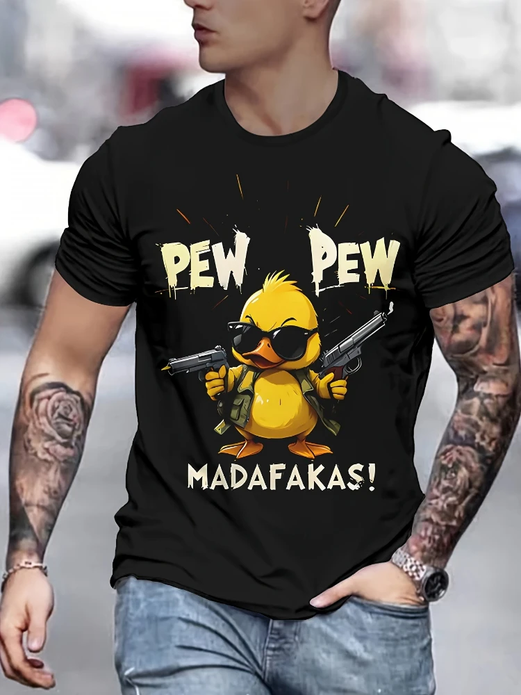 

Men's eye-catching leaves and slogan T-shirt-dynamic cotton printed casual T-shirt, regular fit round neck.