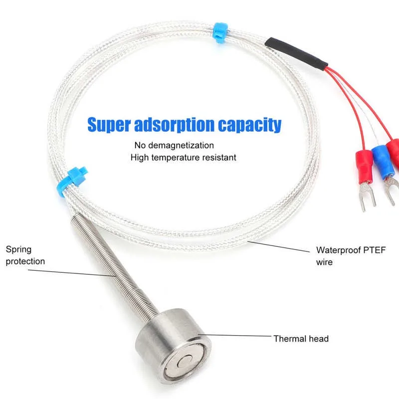 PT100 Magnetic Temperature Sensor Waterproof Adsorption Thermistor ‑60 to +250℃ Temperature Sensor Probe