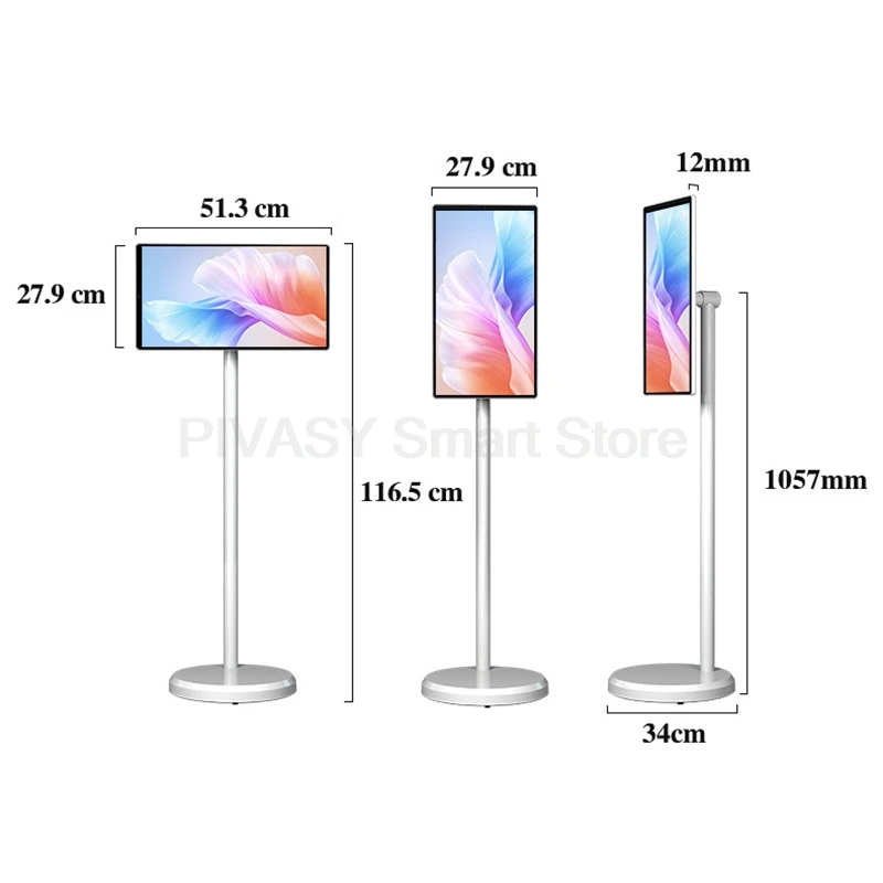 Touchscreen 21,5 Zoll Android 13 Systeme Smart TV 6000 mAh Batterieleistung 6 + 128 G Gerät Drehbarer beweglicher Monitor für Live-Fitnessstudio