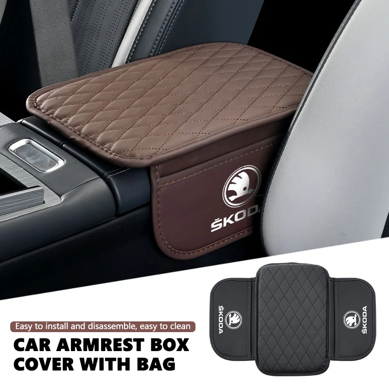 For Skoda Universal Car Center Console Protector Cover Armrest Box Cushion Arm Rest Mat Rapid Octavia Derivative Enyaq-iV
