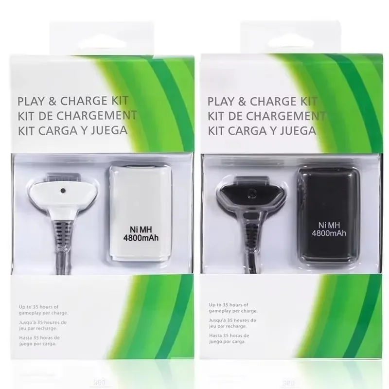 New 1 Set 2 in 1 4800mAh Gamepad Rechargeable Battery with Charging Cable for Xbox 360 Wireless Controller