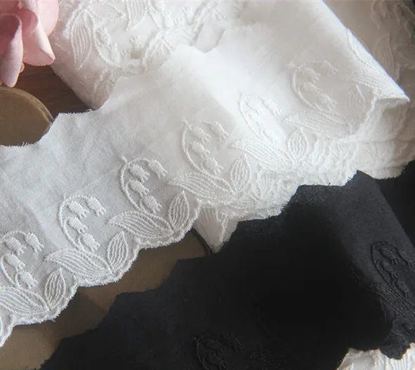 4yards /lot 6cm wide Off white/Beige/Black Cotton Cloth Lace Embroidered Fabric Trim Beautiful Flower Cloth SC450