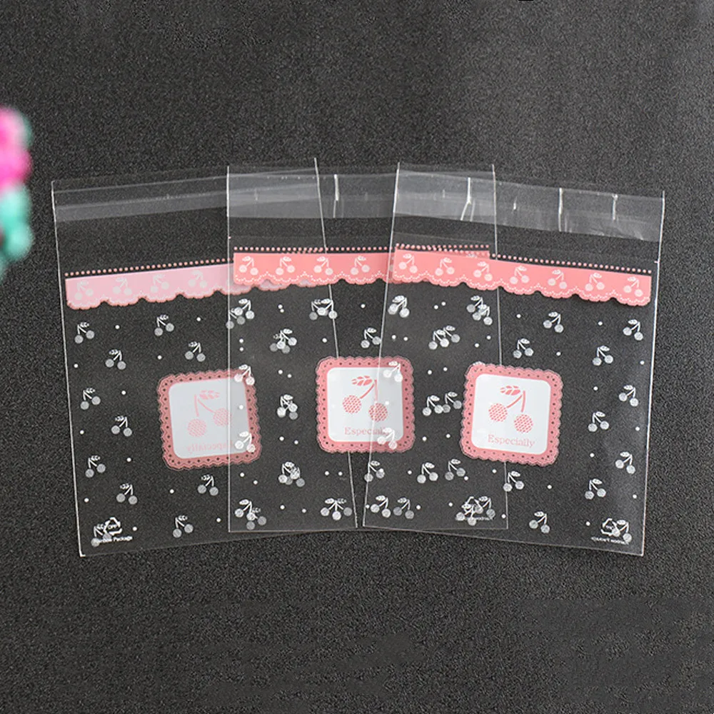 100Pcs Cherries Pattern Plastic Transparent Biscuits Baking Packaging Bag For Wedding Birthday Party Gifts Wrapping Supplies