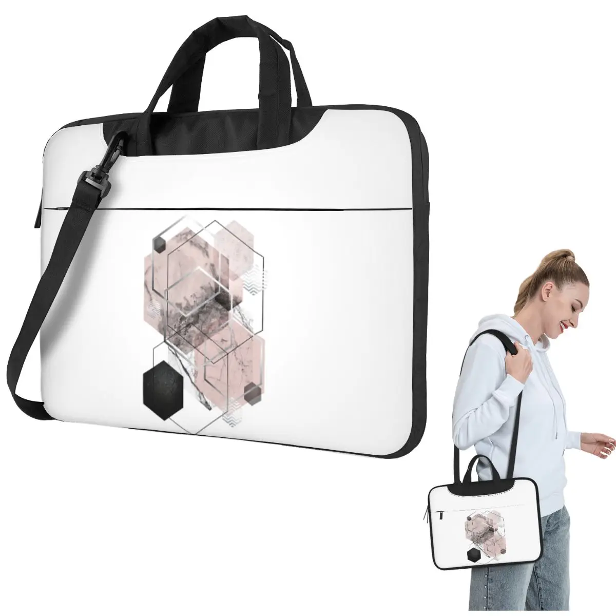 

Геометрические шестиугольники в румянах, розовая и серая сумка через плечо для ноутбука, сумка для компьютера, устойчивая защитная сумка для ноутбука для Macbook
