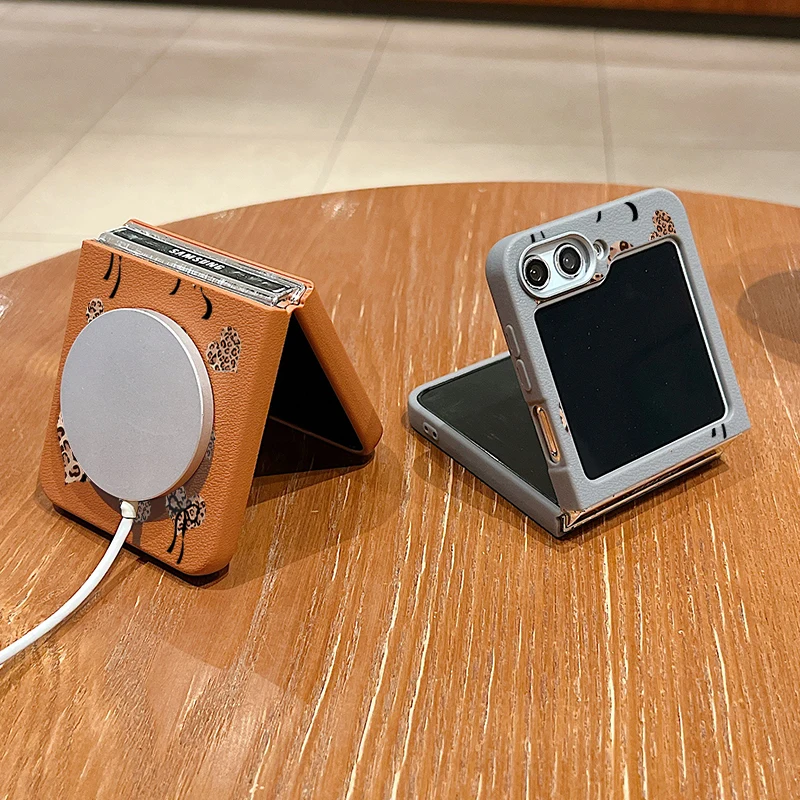 ليوبارد القلب منقوشة المغناطيسي قضية الهاتف لسامسونج غالاكسي Z فليب 7 FE 6 5 4 3 5G بولي TPU لينة غطاء قابل للطي لسامسونج Z Flip6 #4