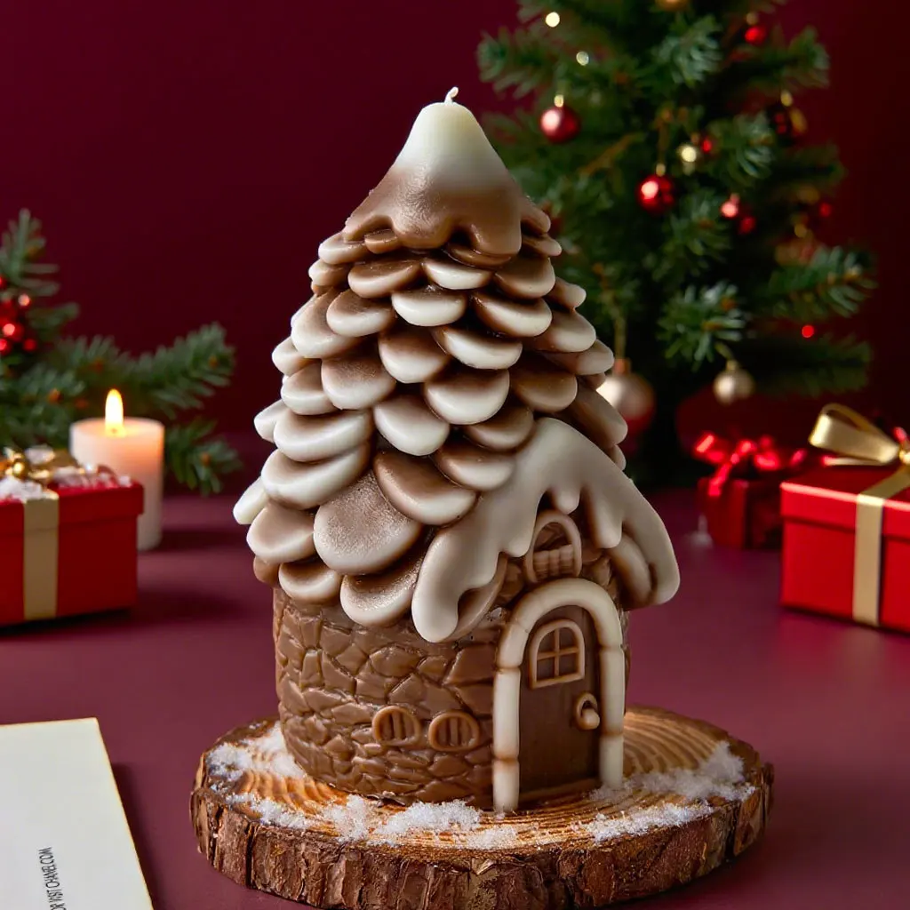 

Pinecone House Candle Silicone Mold Christmas Cottage Resin Molds Christmas Decor Mould Concrete Mould