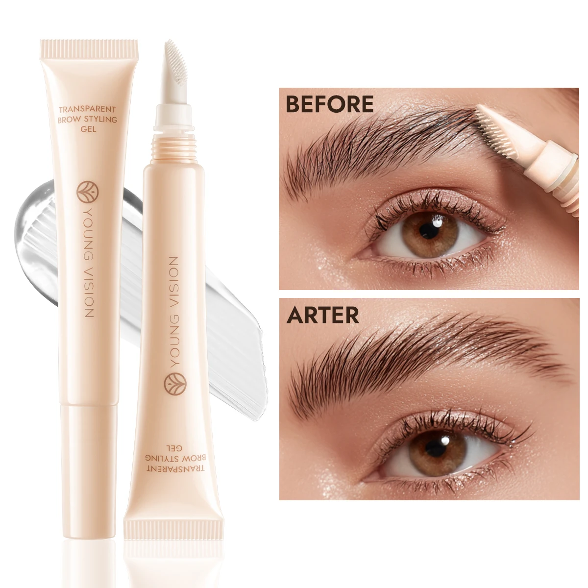 YOUNG VISION Gel à sourcils transparent avec tête de brosse intégrée pour un coiffage durable et un gel à sourcils fin