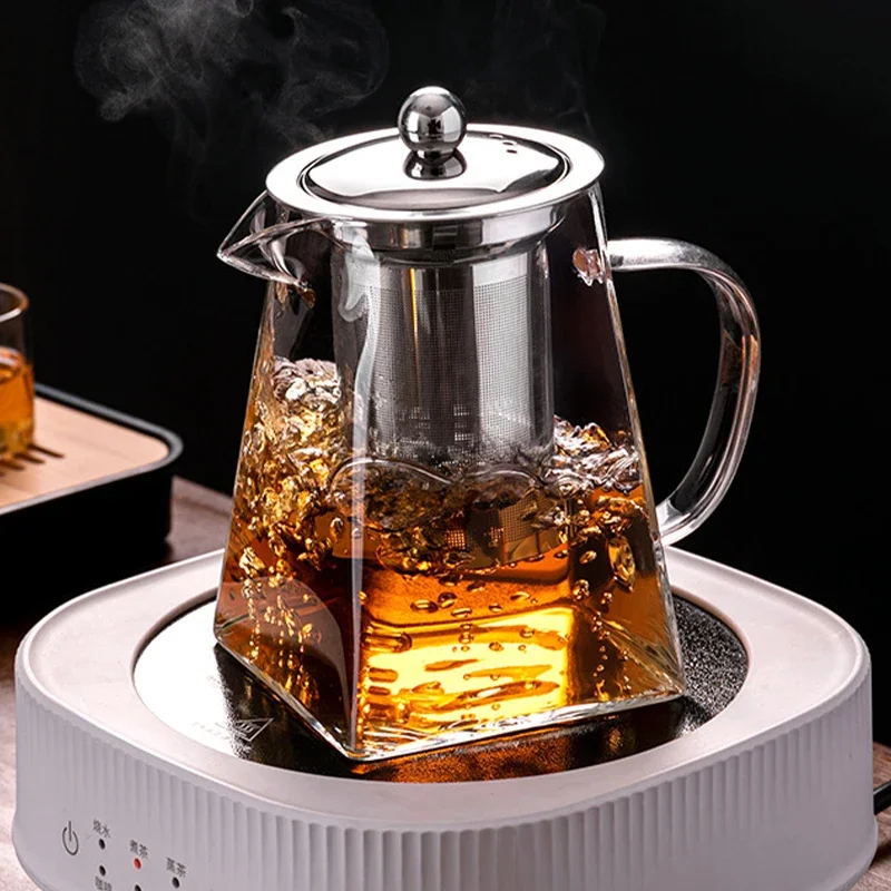 Glass Teapot with Stainless Steel Infuer Heat Resistant Tea Kettle for Induction Cooker 350/550/750ml Kung Fu Glass Teaware