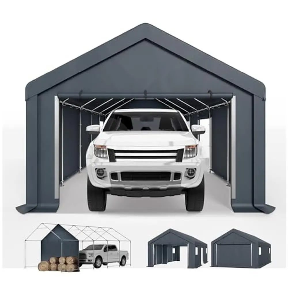 Portable Carport Motorcycle Storage Tent Garage Shelter 13x24 ft Roll Up Doors Waterproof UV Protected Easy Assembly Rust