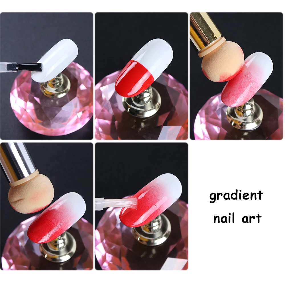 Dubbele Kop Gradiënt Spons Pen Nail Art Borstels Pen Acryl Gel Glitter Poeder Plukken Puntgereedschap Manicure Benodigdheden Leb944