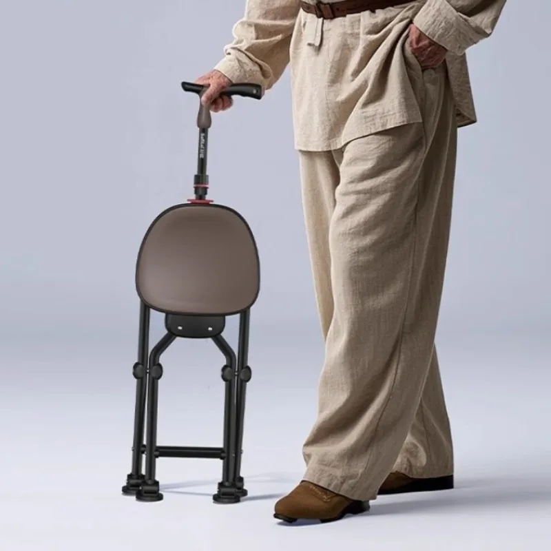 Folding Walking Stick with Seat 441 Lbs Heavy Duty Cane Stool Four-Legged Adjustable Crutch Chairs Unisex for Elderly As Gift