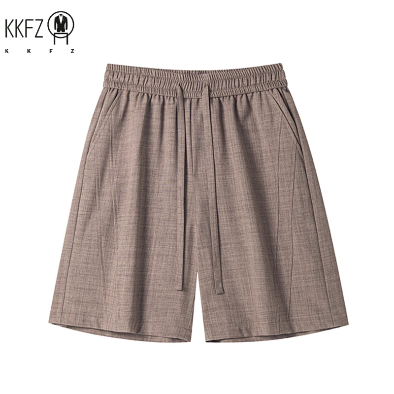 Light Textured Casual Shorts Men Knee Length Elastic Waist Drawstring Outdoor Leisure Essential Daily Wear Bottoms