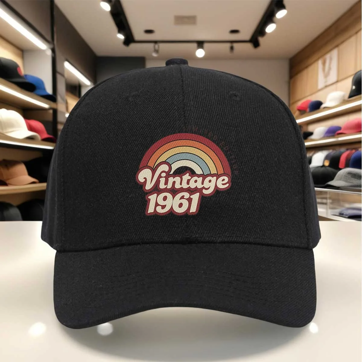 Vintage 1961 Limited Edition Rainbow Print Baseball Cap, Retro Style Adjustable Hat with Distressed Design for Casual Wear