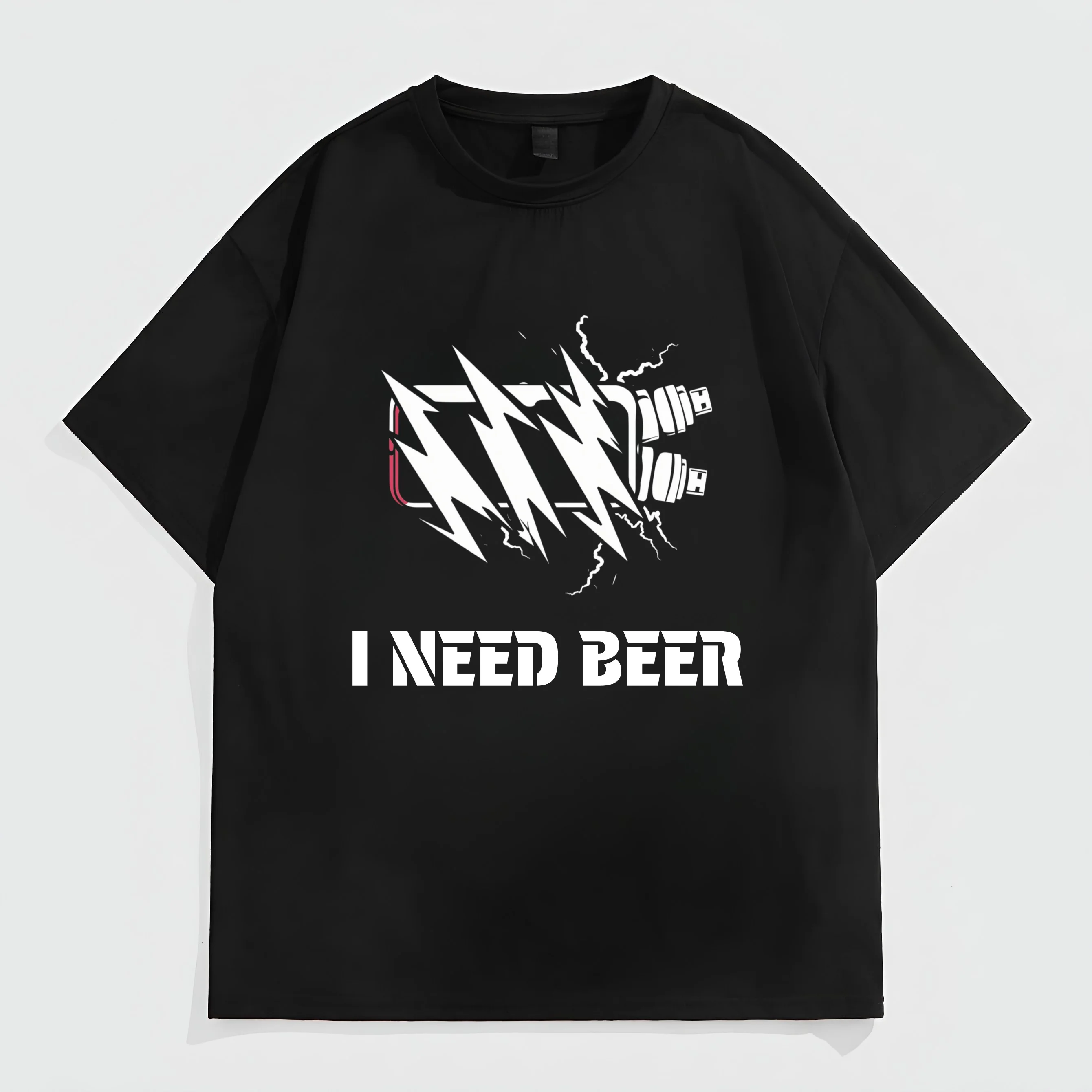 

Teevo Men's Casual T-Shirt Lightning Bolt Design I NEED BEER Print for Party and Daily Wear