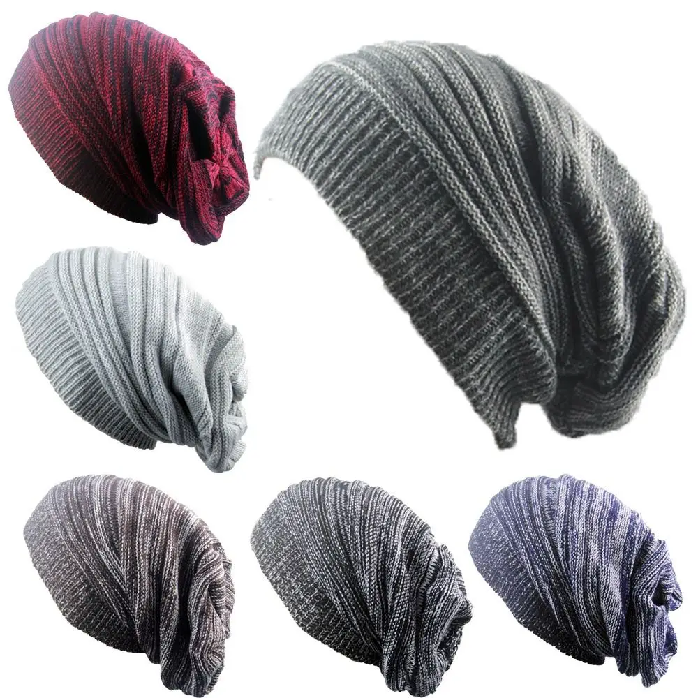 

New Warm Winter Knitted Hat Unisex Baggy Beanie Hat Crochet Pleated Wool Cap Hip-hop