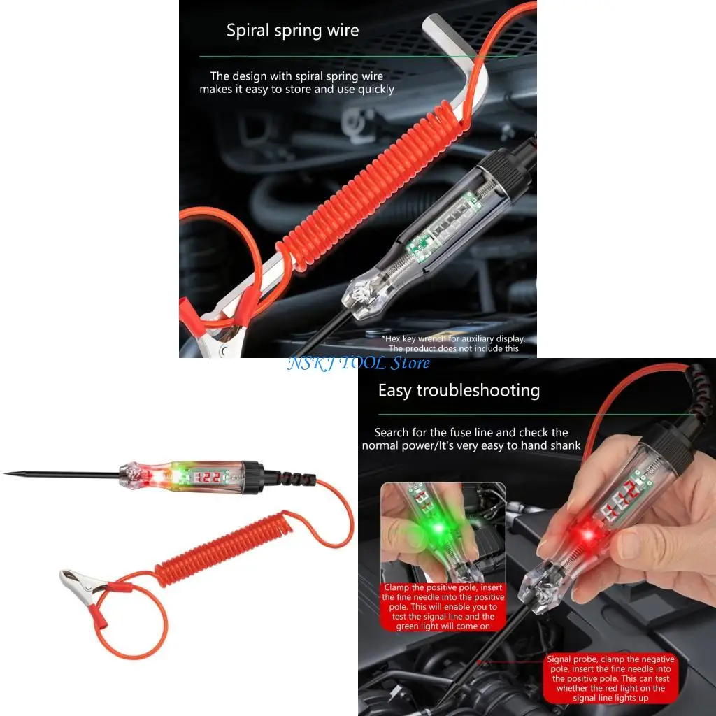 

L8RC Automotive Electrical Tester Pen for Voltage Resistance Measurement Spring Cord Clip Lightweight